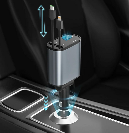 4-in-1 Retractable Car Charger 120W | Charge Every Device, Every Time
