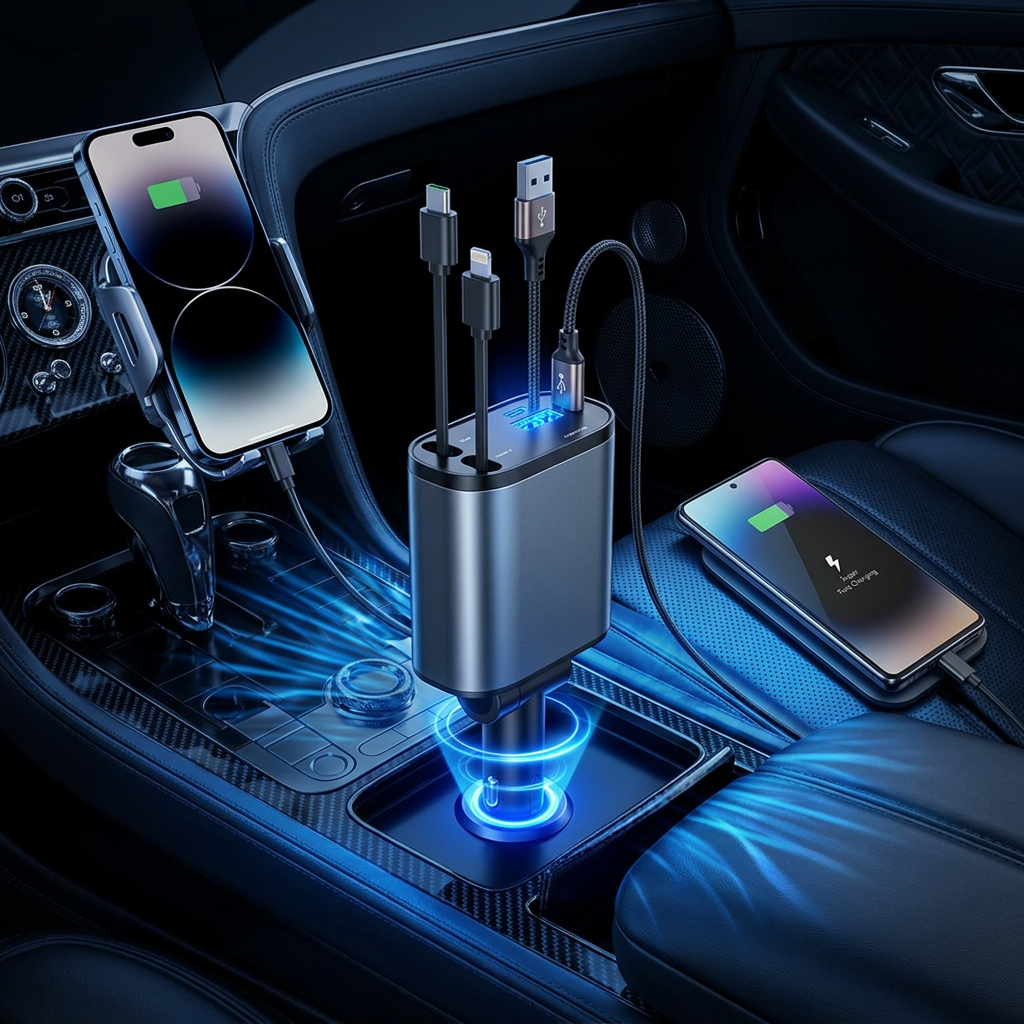 4-in-1 120W Retractable Car Charger - cinematic Meta ad creative
