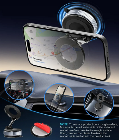 Vacuum Suction Magnetic Car Phone Holder | Lock-Tight Grip, Every Road
