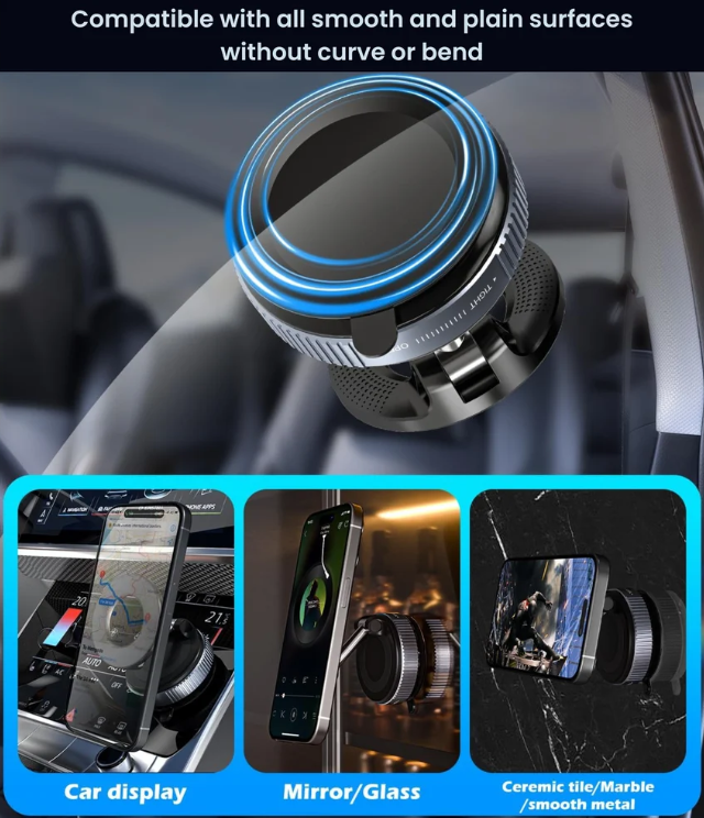 Vacuum Suction Magnetic Car Phone Holder | Lock-Tight Grip, Every Road