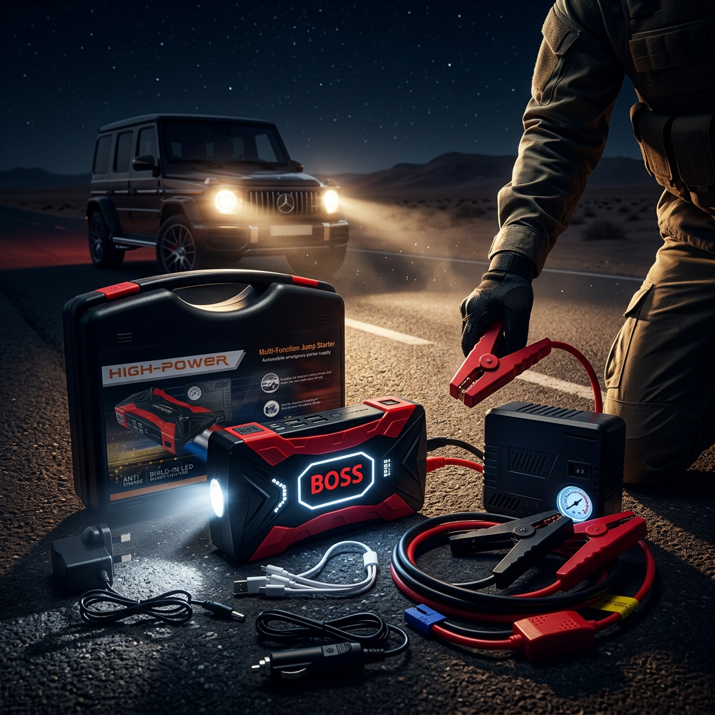 Portable Car Jump Starter with Air Compressor - cinematic Meta ad creative